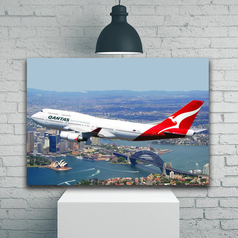Qantas 747-400 Over Sydney Harbour 1JP317