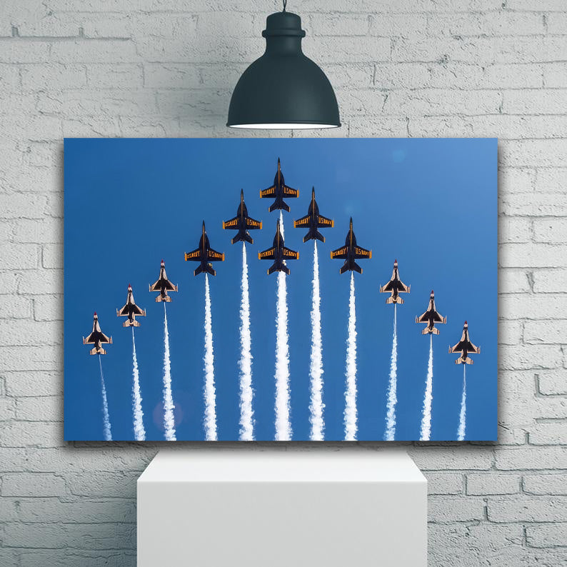 Blue Angels FA-18`s & Thunderbirds F-16`s in Formation 1JP456