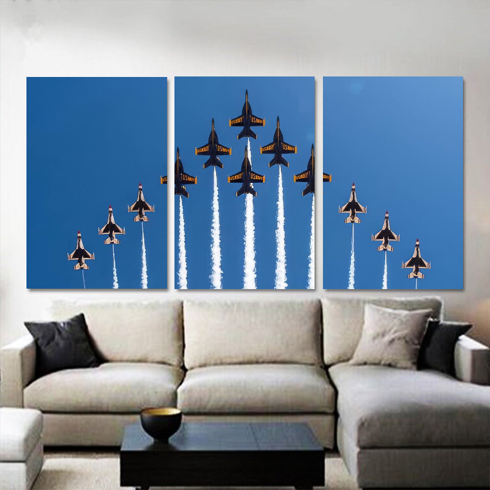 Blue Angels FA-18`s & Thunderbirds F-16`s in Formation 1JP456