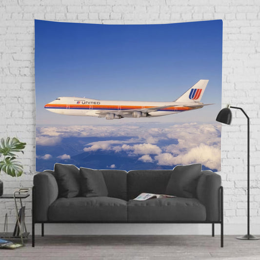 United Airlines 747-200 in Flight Tapestry