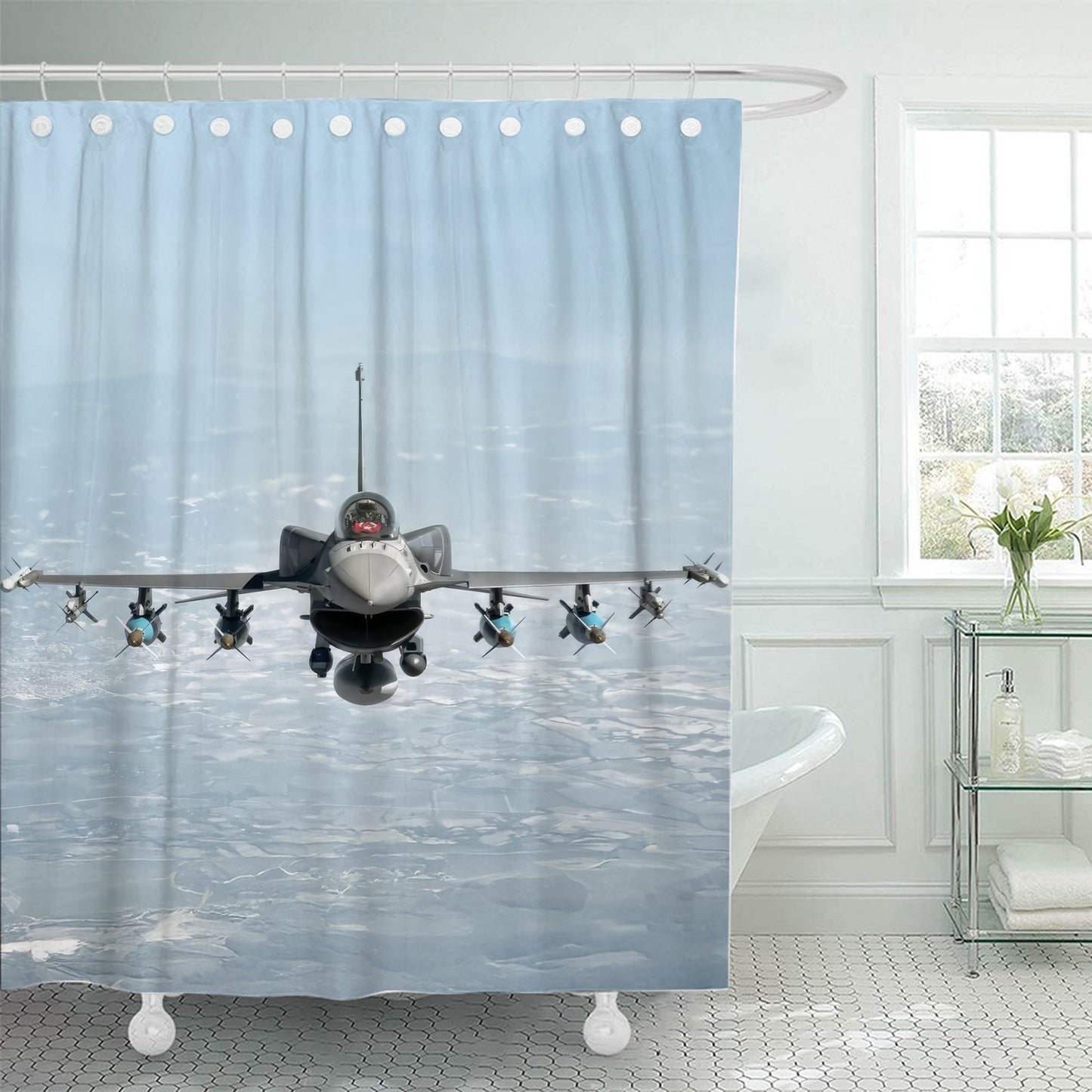 F-16 Head on in Flight Shower Curtain