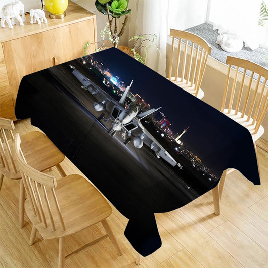 FA-18 Hornet Lit up at Night Rectangle Table Cloth