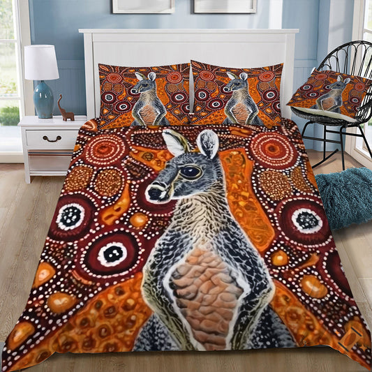 Aboriginal Painting of a Kangaroo Doona / Duvet Cover and 2 Pillow Slips
