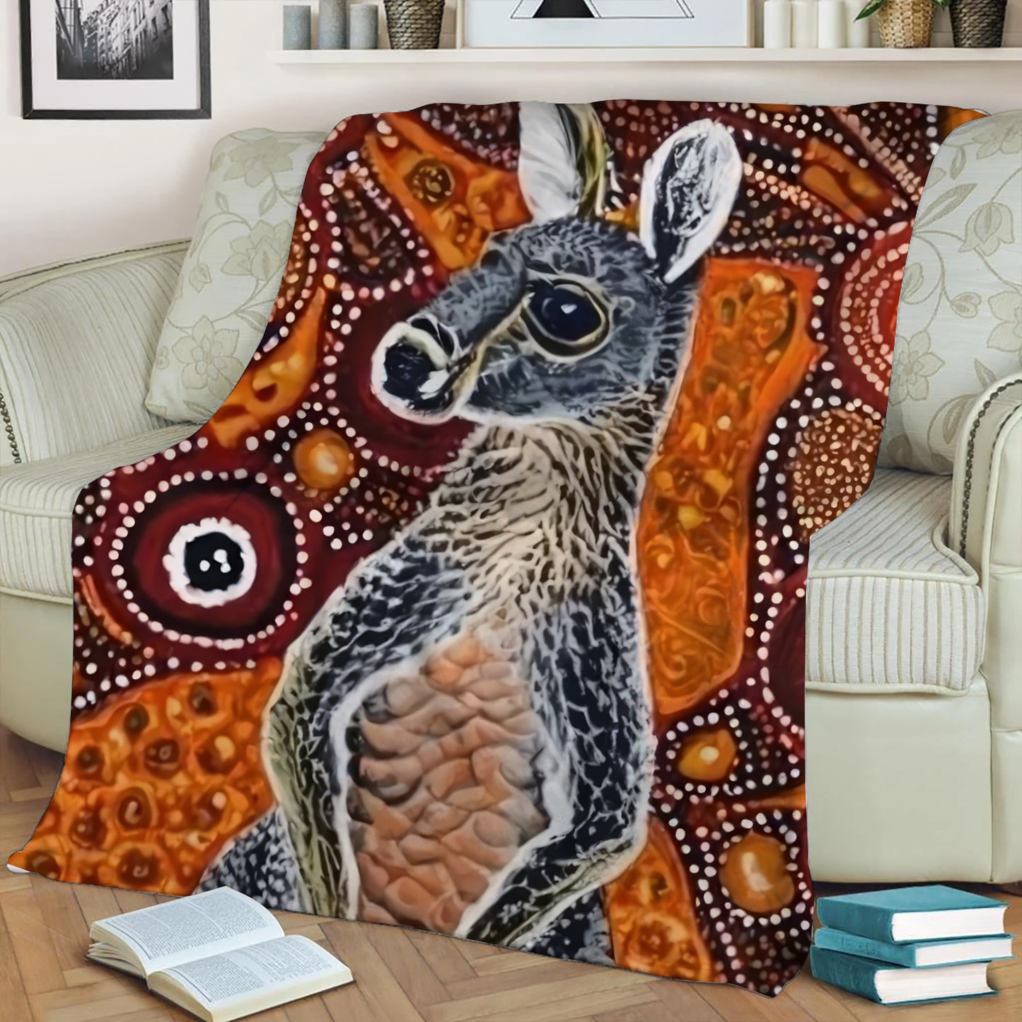 Aboriginal Kangaroo Print Fleece Throw Blanket