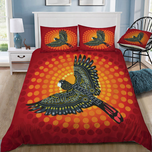 Aboriginal Black Cockatoo Doona / Duvet Cover and 2 Pillow Slips