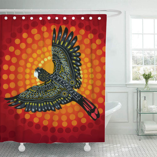 Aboriginal Black Cockatoo Print Shower Curtain