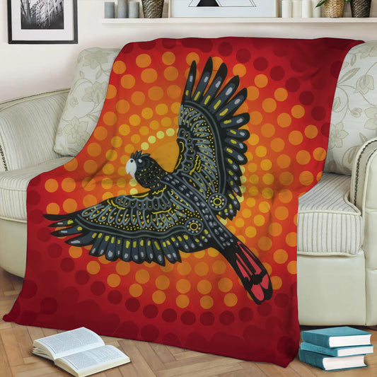 Aboriginal Black Cockatoo Fleece Throw Blanket