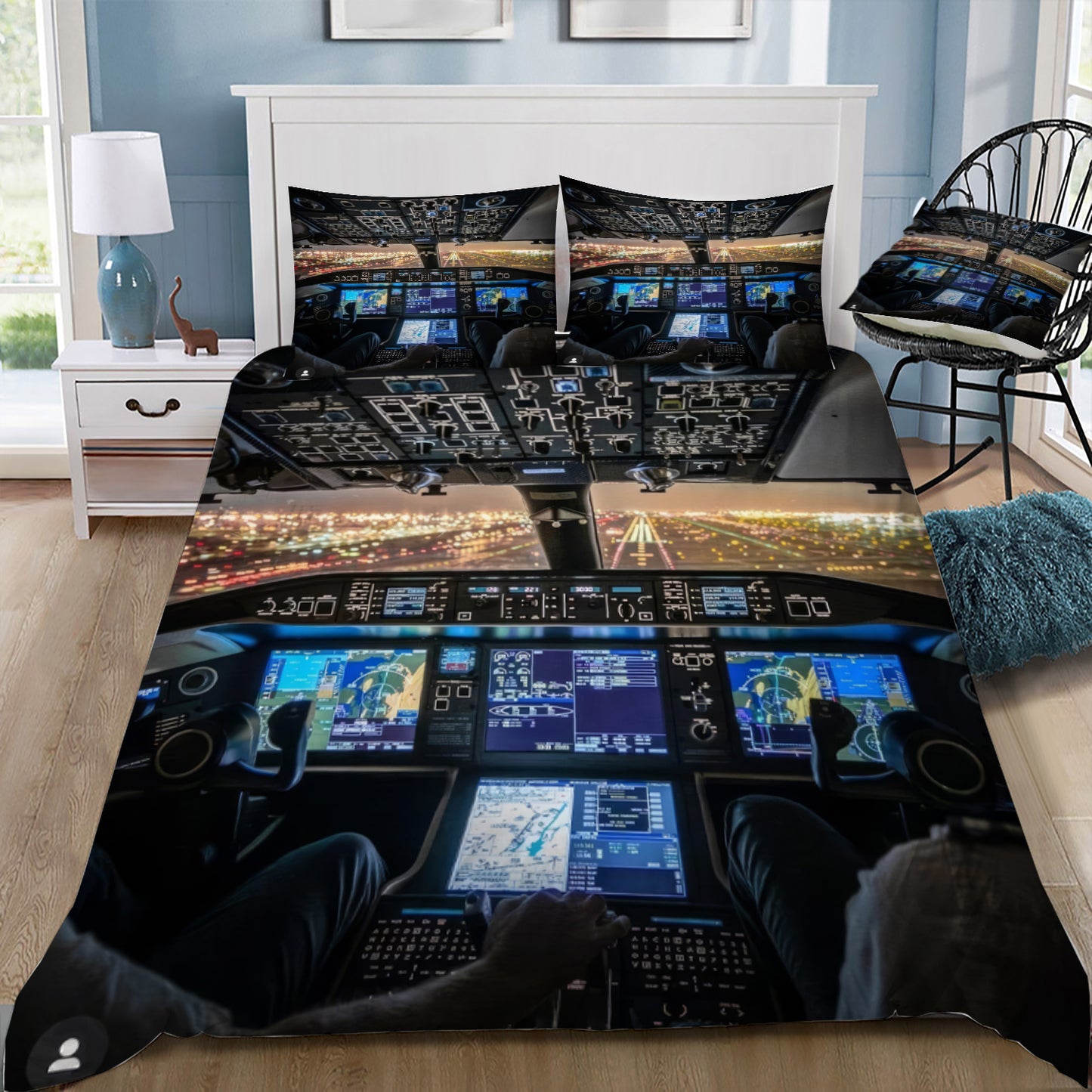 Boeing Aircraft Cockpit Doona / Duvet Cover and 2 Pillow Slips