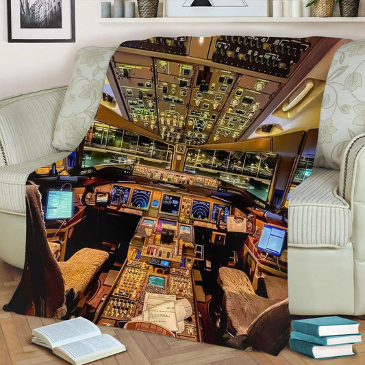 Airplane Cockpit Fleece Throw Blanket