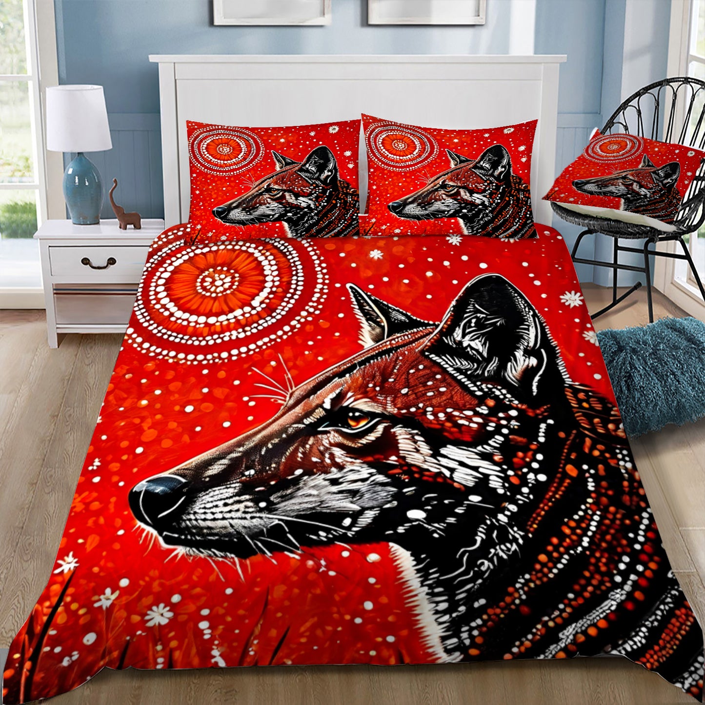 Aboriginal Dingo Painting Doona / Duvet Cover and 2 Pillow Slips