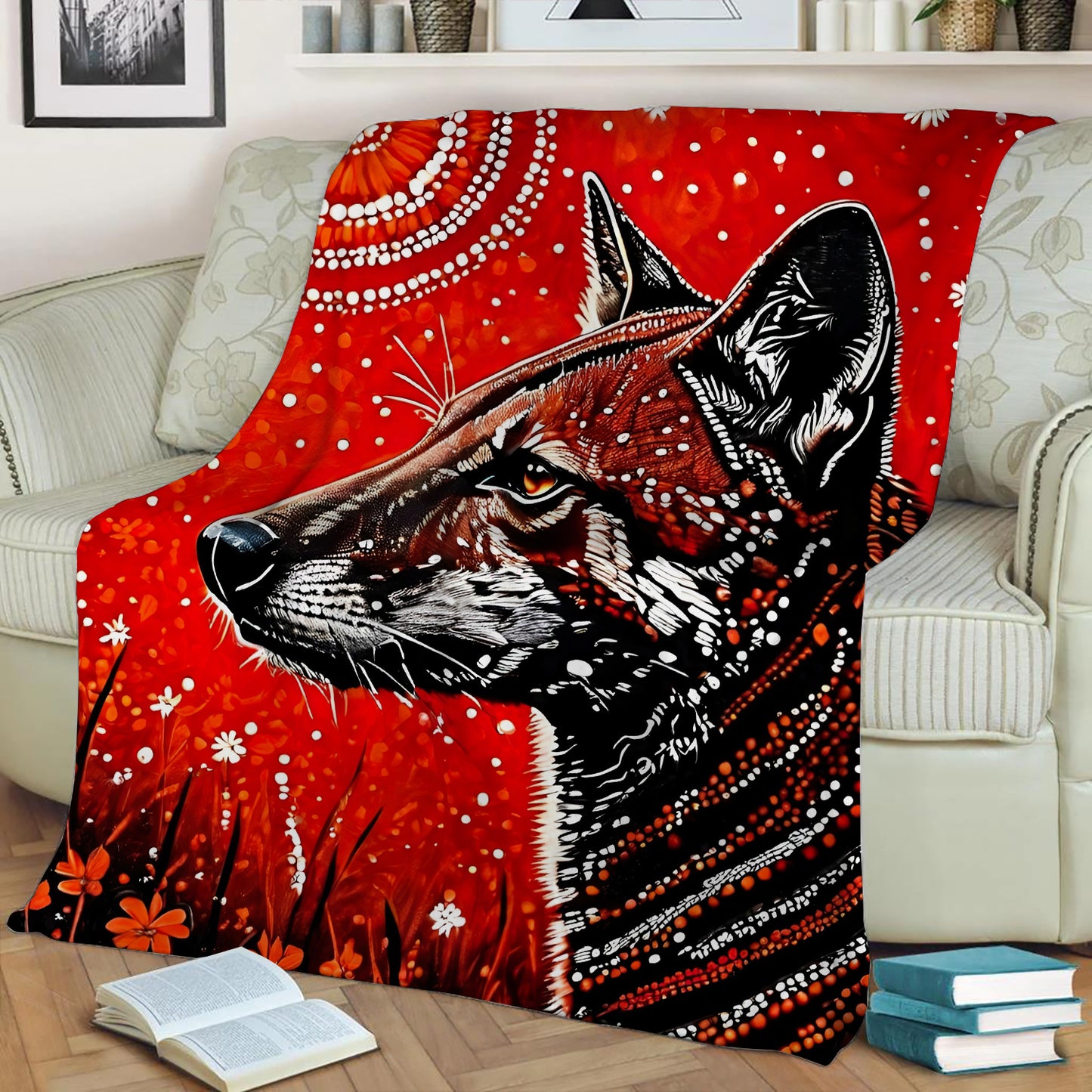 Aboriginal Dingo Print Fleece Throw Blanket