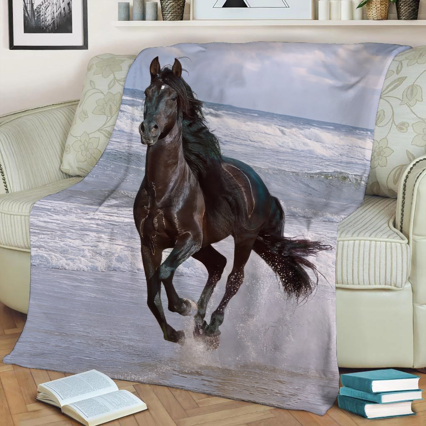 Horse Running on the Beach Throw Blanket