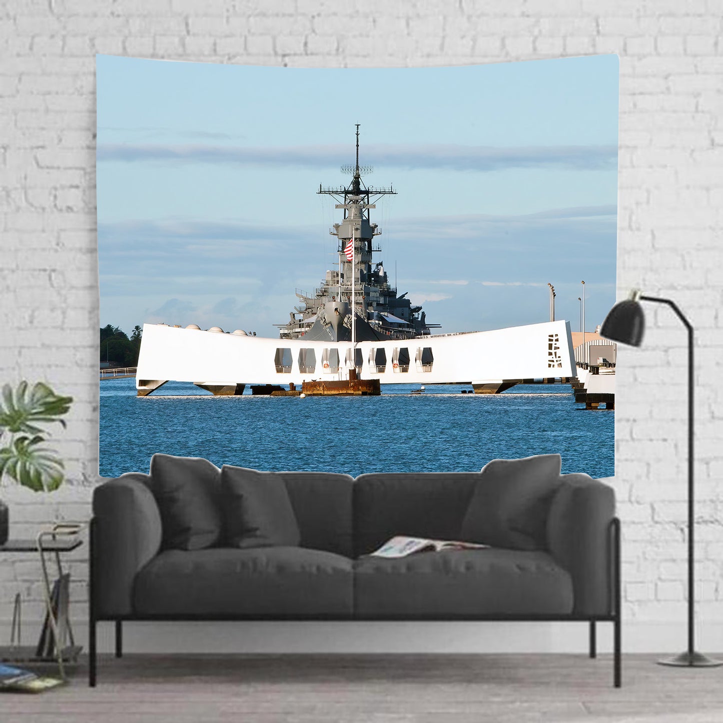 USS Missouri & USS Arizona Memorial Head On Tapestry