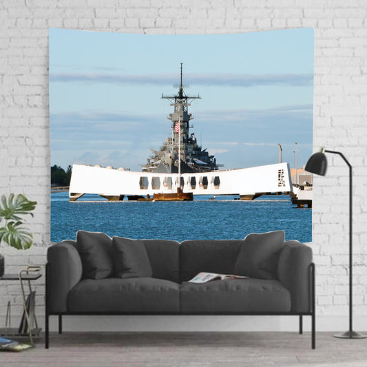 USS Missouri & USS Arizona Memorial Head On Tapestry