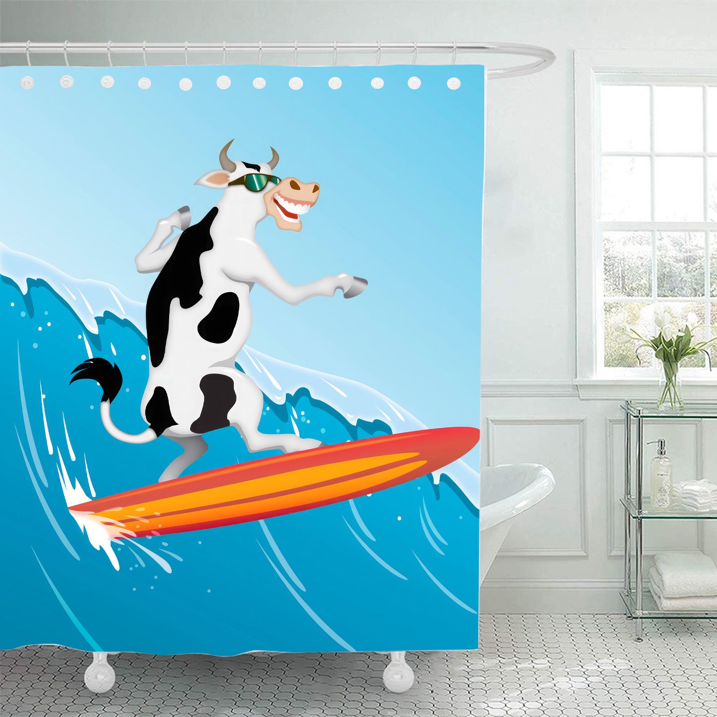Surfing Cow Shower Curtain