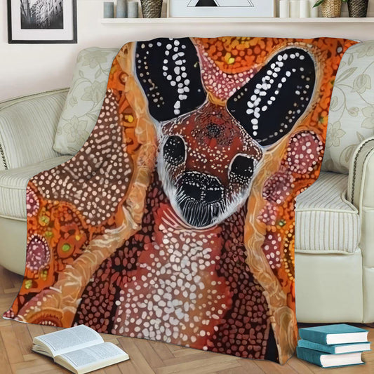 Aboriginal Wallaby Print Fleece Throw Blanket