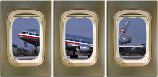 American Airlines DC-10 Taking Off 3 Panel Canvas Print 1Window007