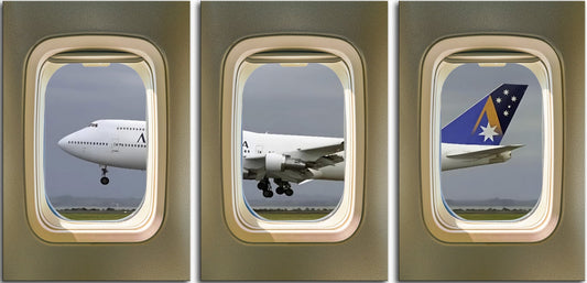 Ansett 747 Touching Down 3 Panel Canvas Print 1Window004
