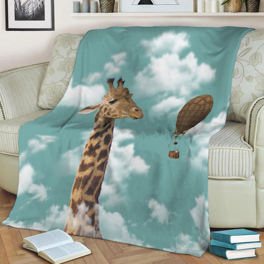 Funny Giraffe with Balloon Fleece Throw Blanket