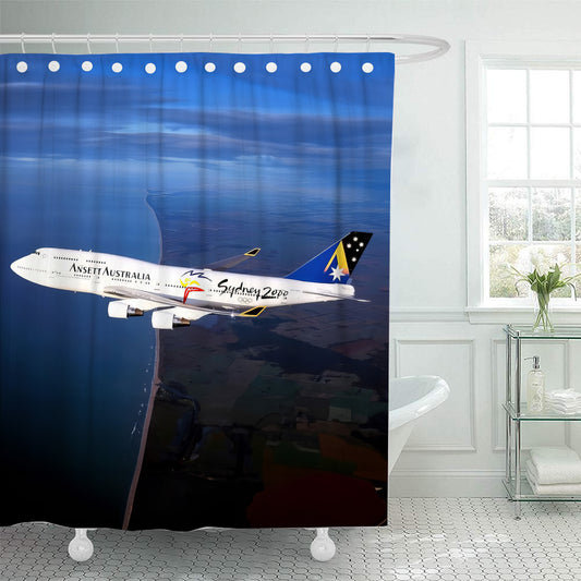 Ansett 747-400 in Sydney Olympics Livery Shower Curtain