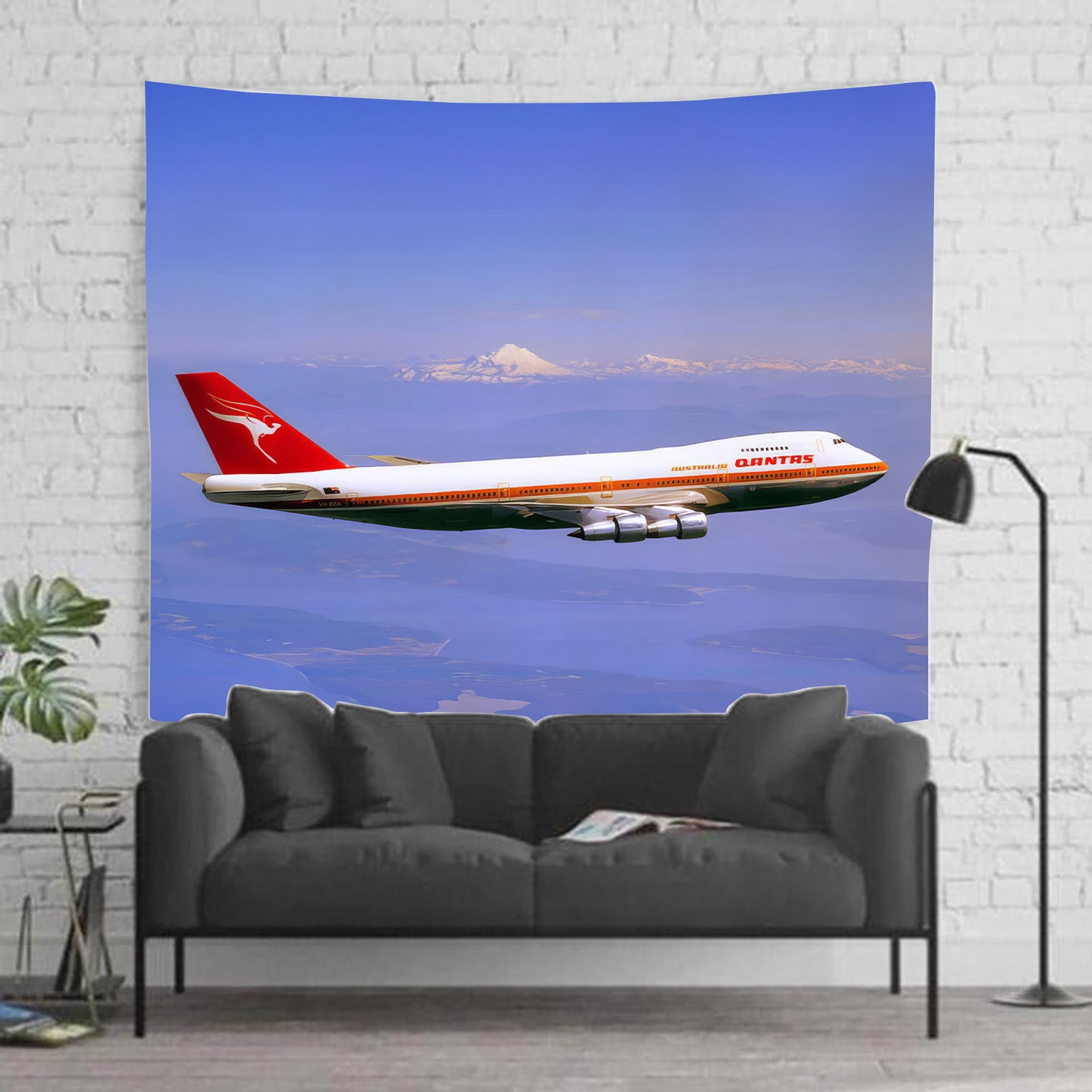 Qantas 747-238 in Flight Tapestry