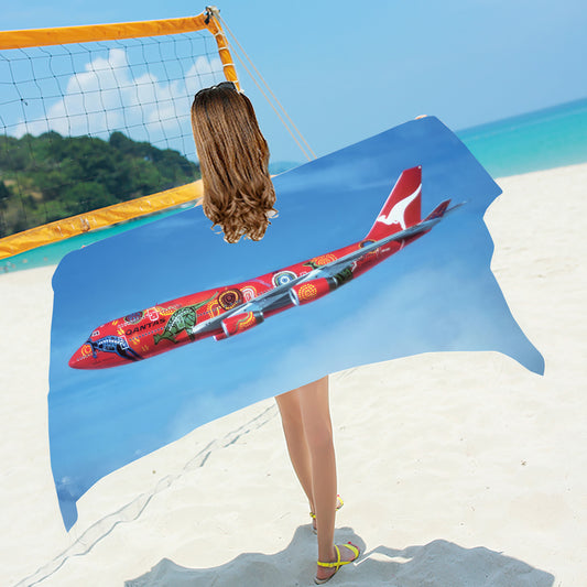 Qantas Wunala Dreaming Livery 747-400 Beach / Bath Towel