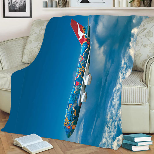 Qantas 747-300 Nalanji Dreaming Livery Fleece Throw Blanket