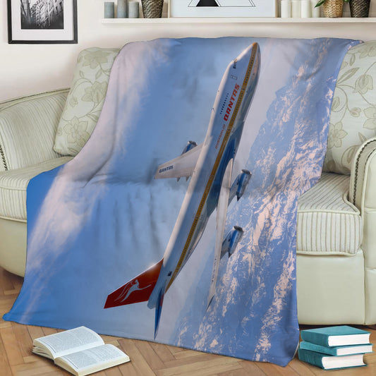 Qantas 747-200 Fleece Throw Blanket