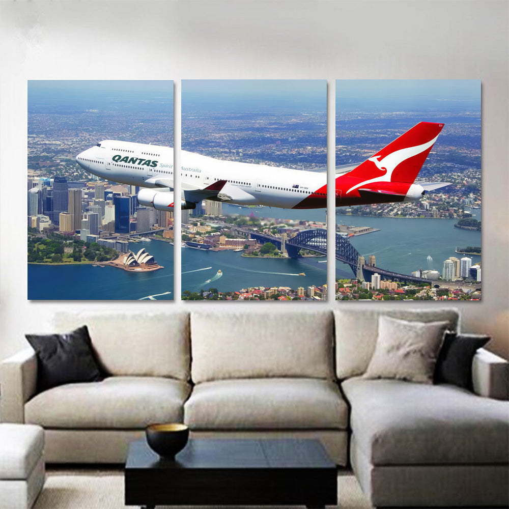 Qantas 747-400 Over Sydney Harbour  1JP317