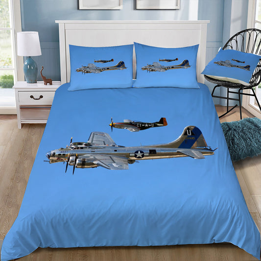 B-17 and P-51 In Formation Doona / Duvet Cover and 2 Pillow Slips