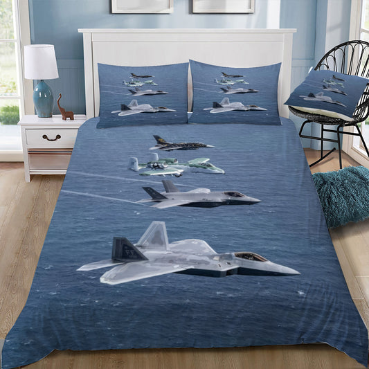 US F-22 , F-35, A-10 Warthog and F-16 In Formation Doona / Duvet Cover and 2 Pillow Slips