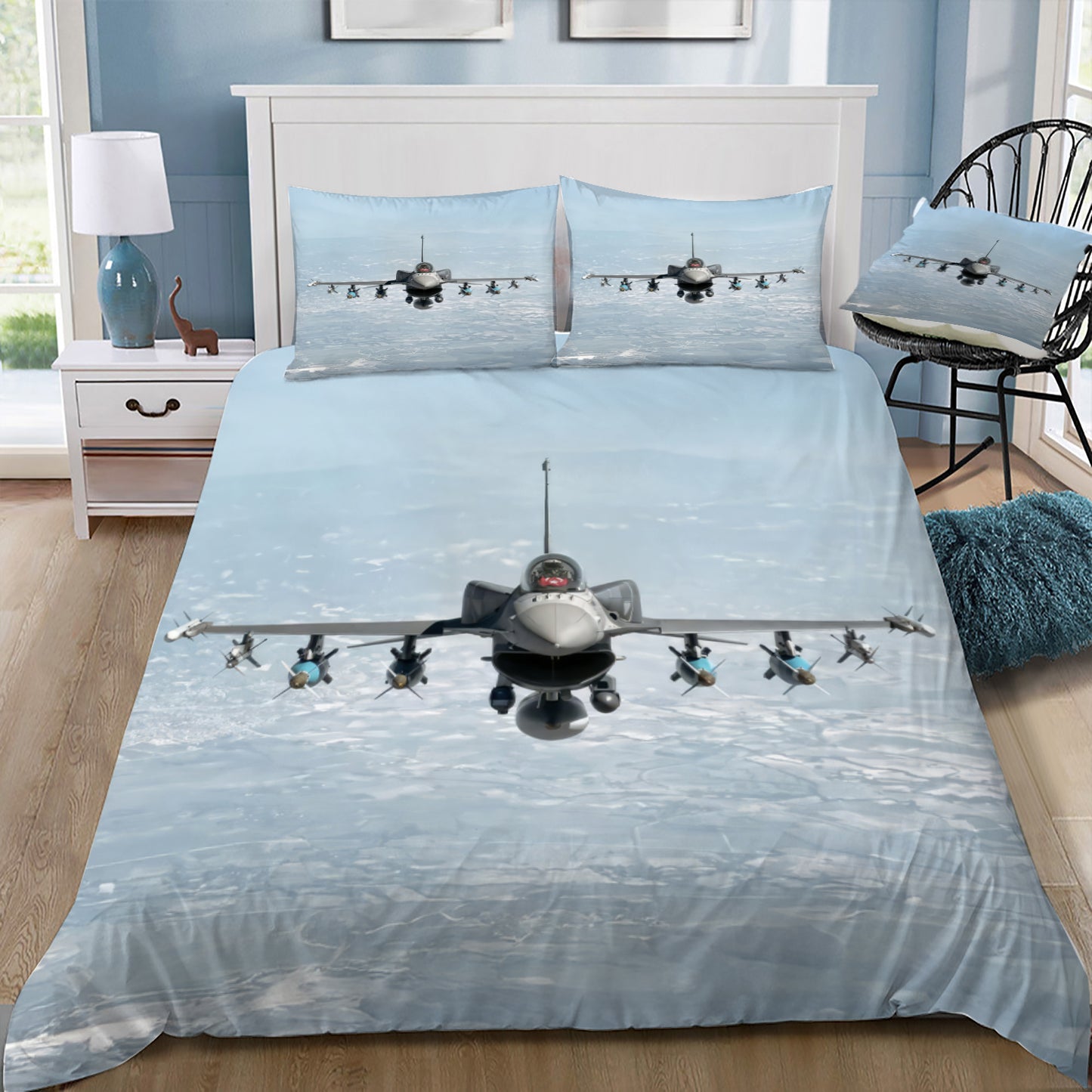 F-16 Fighter Head On in Flight Doona / Duvet Cover and 2 Pillow Slips