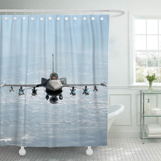 F-16 Head on in Flight Shower Curtain
