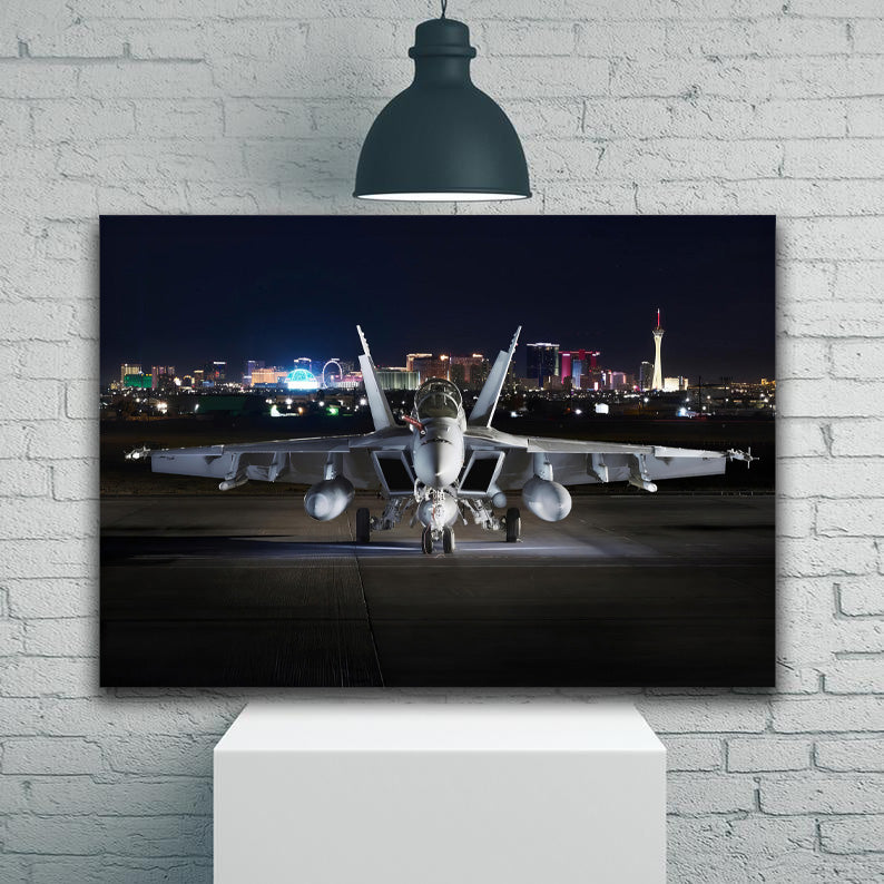 FA-18 Hornet Lit up at Night 1JP584