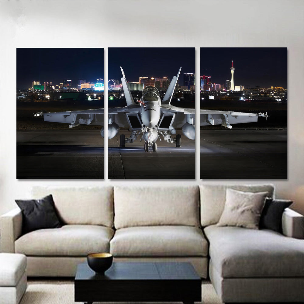 FA-18 Hornet Lit up at Night 1JP584