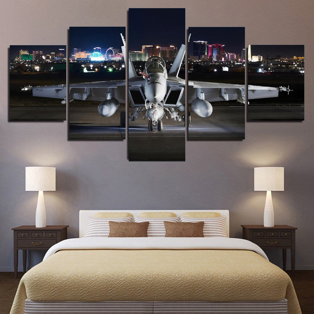 FA-18 Hornet Lit up at Night 1JP584