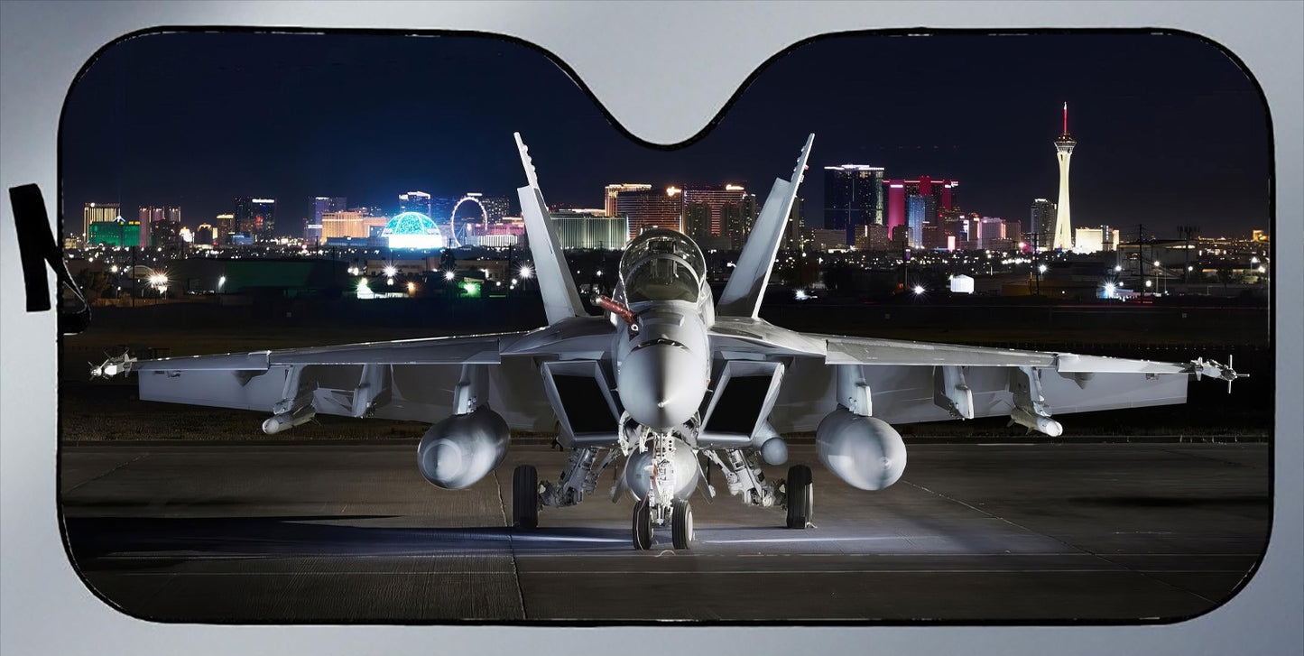 FA-18 Hornet Lit up at Night Sunshade For Cars & Trucks