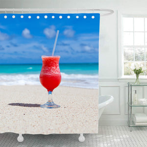 Strawberry Daiquiri on a Tropical Beach Shower Curtain