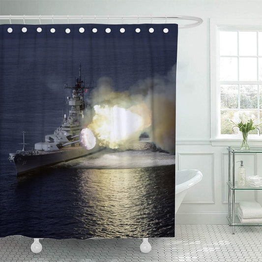 USS Wisconsin Battleship Firing Her Guns Shower Curtain