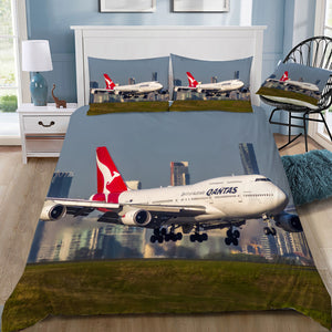 Qantas 747-400 Touching Down in Brisbane Doona / Duvet Cover and 2 Pillow Slips