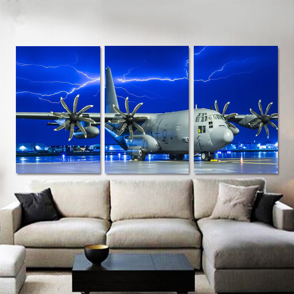 USAF C-130 in Lightning Storm Canvas Prints