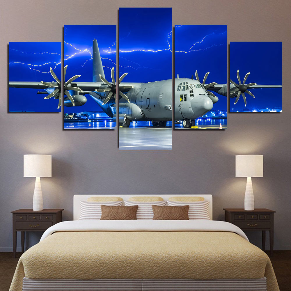 USAF C-130 in Lightning Storm Canvas Prints