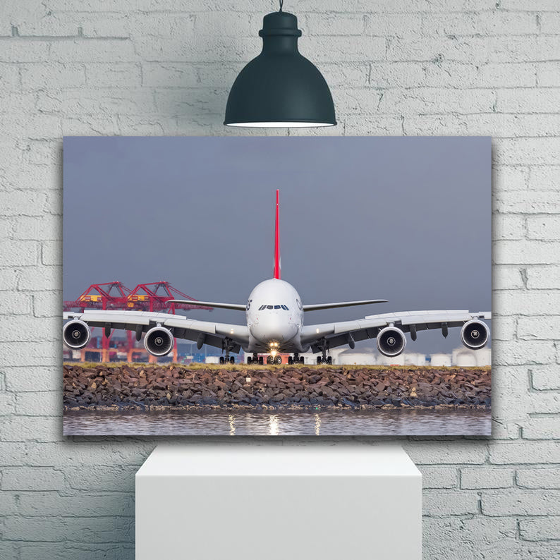 Qantas a380 Head On Canvas Prints