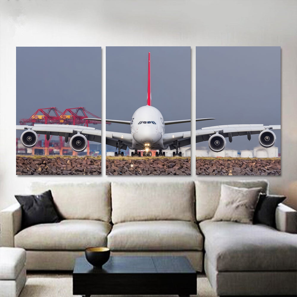 Qantas a380 Head On Canvas Prints