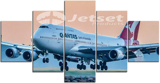 Qantas 747-400 Queen Landing at Sunrise Canvas Prints