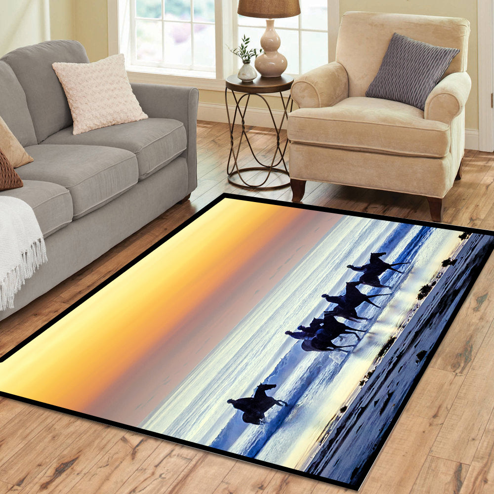 Horse ride in the Early Morning Sun Rectangle Rug