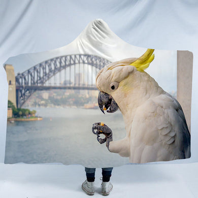 Sulphur Crested Cockatoo and Sydney Harbour Bridge Hooded Blanket