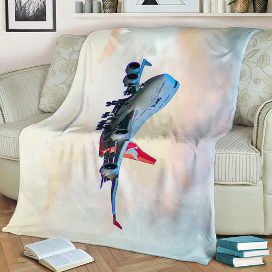 Qantas 747-400 Fleece Throw Blanket