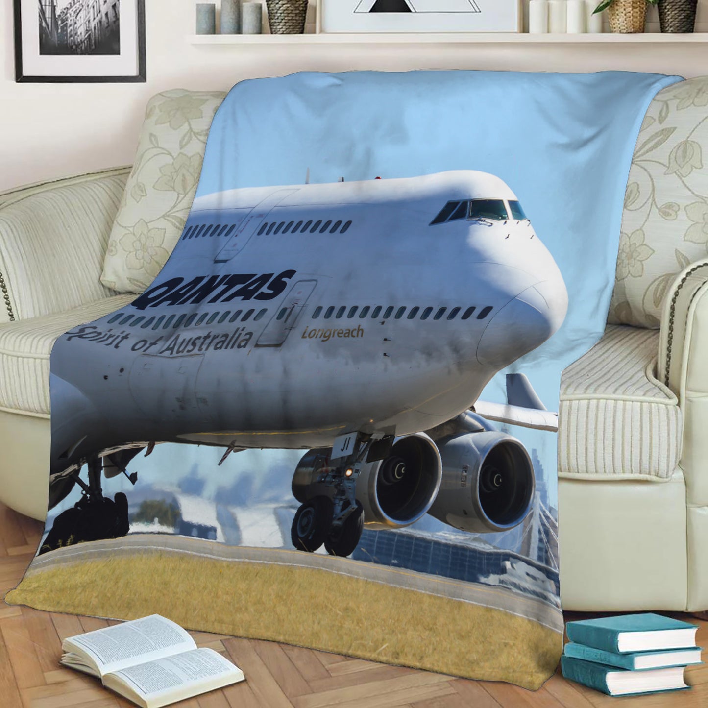 Qantas 747-400 Up Close Fleece Throw Blanket