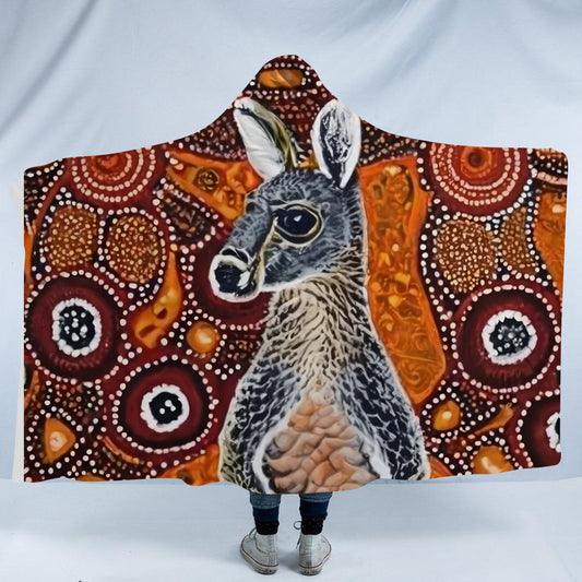 Aboriginal Kangaroo Print Hooded Blanket